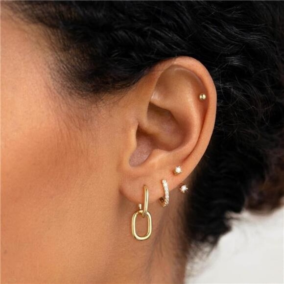 Gold Hoop & Stud Earring Set–Layered Look with Minimalist Set Sparkle & Shape - Picture 4 of 7